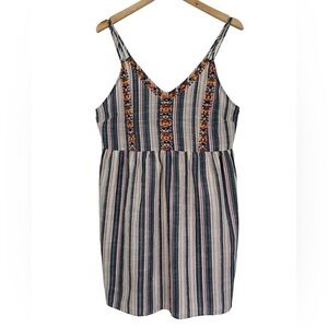 NWT Savanna Jane Cotton Boho Embroidered Sleeveless Striped Sun Dress